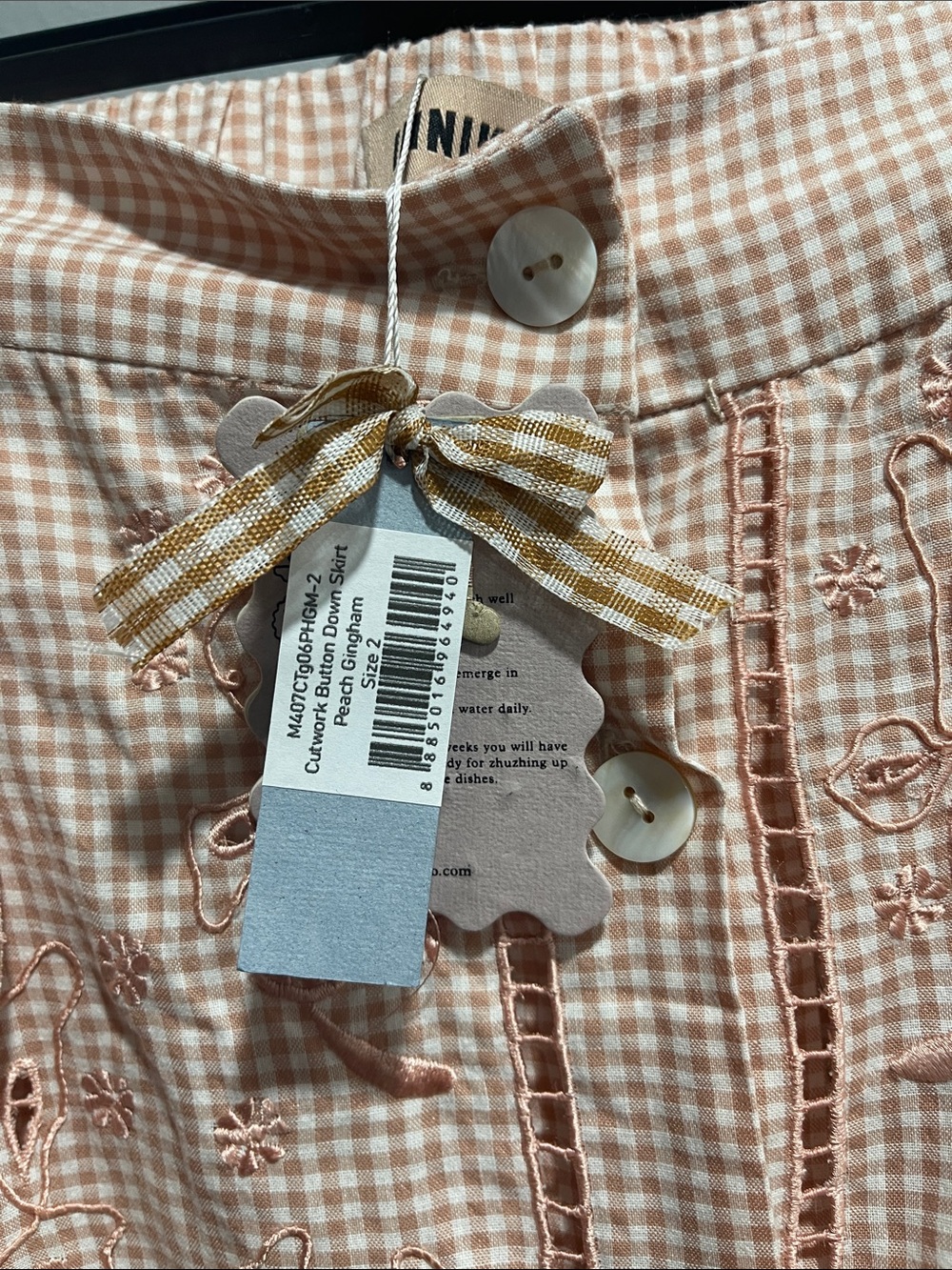 INNIKA CHOO cutwork button down skirt Peach Gingham - Picture 2 of 5